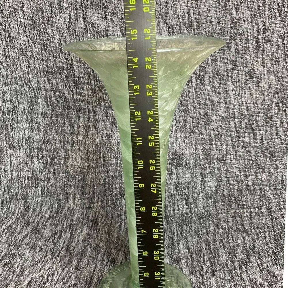Spain Glass Trumpet Vase Large Green Textured Swirl Floral Centerpiece‎ Decor